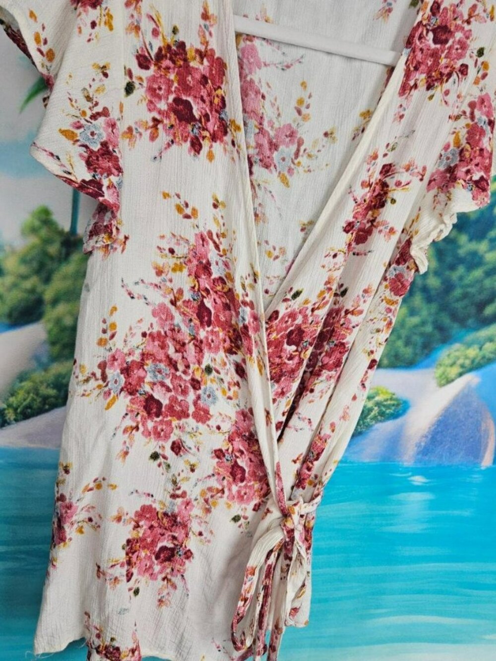 O'Neill Womens M Floral Wrap Blouse Shirt Top Viscose Summer Casual Flutter